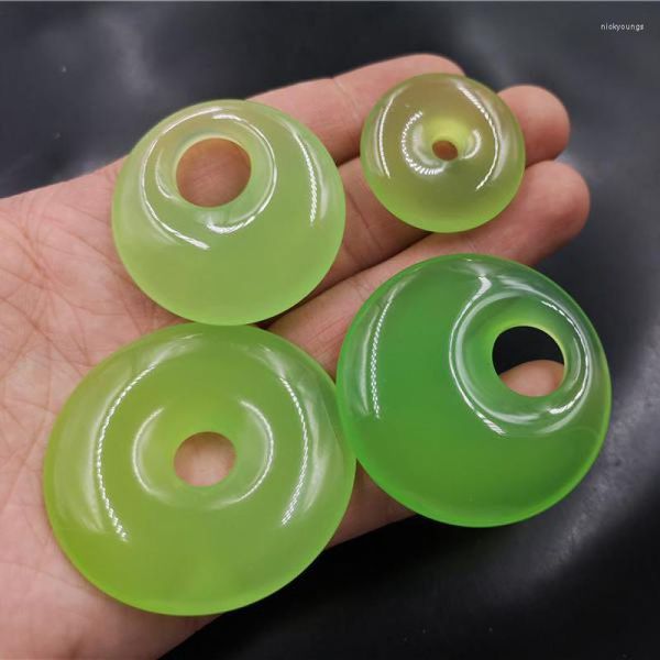 Pedras preciosas soltas de pedras verdes naturais de donut redonda de fivela de fivela de miçangas para jóias que produzem acessórios de pingente de colar de pulseira de braceletes diy