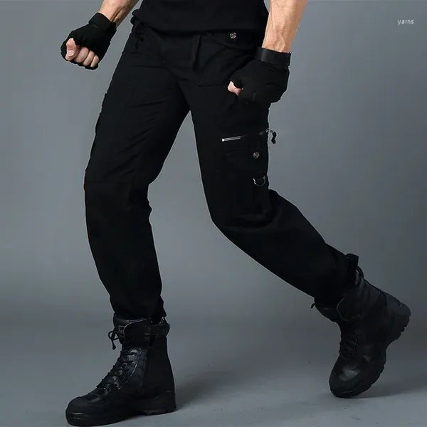 Calças masculinas roupas militares tático algodão estilo exército calças joelho zíper bolso masculino carga 2023 casual corredores