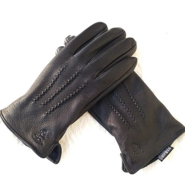 Fingerlose Handschuhe für Herren, 100 % Schaffell-Handschuhe, Hirschleder-Muster, warme und weiche Herren-Lederhandschuhe, Herren-Fäustlinge mit Plüschfutter 231128