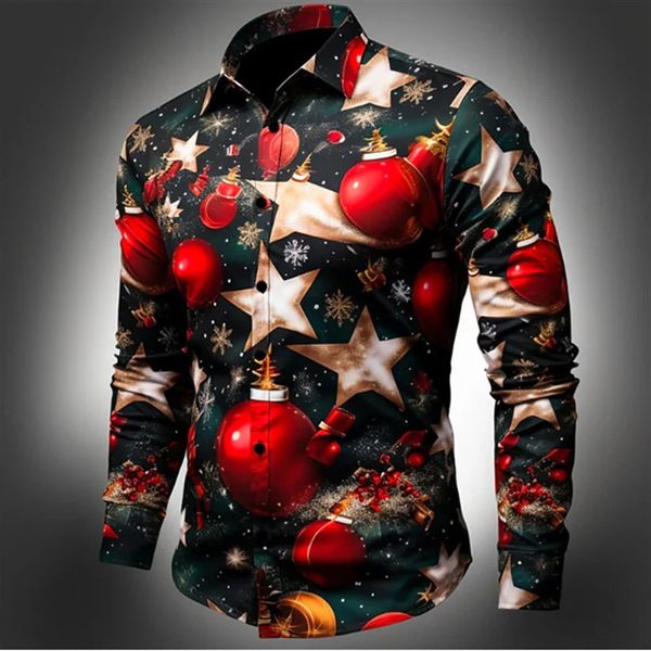 Camicie eleganti da uomo Babbo Natale Albero di Natale Campana di Natale Camicia da uomo casual allentata Natale Gita quotidiana Autunno e inverno Maniche lunghe con risvolto 231129