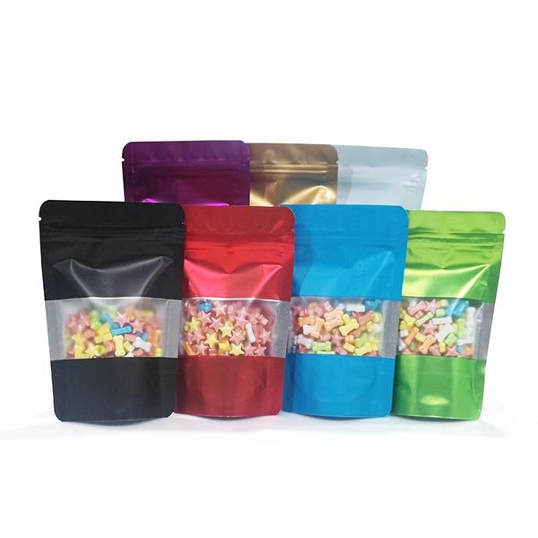 Organisation Benutzerdefinierte drucken laminierte Aluminium -Mylar -Verpackung Stand -up -Beutel mattes schwarzes farbenfrohe Tasche mit Fenstern