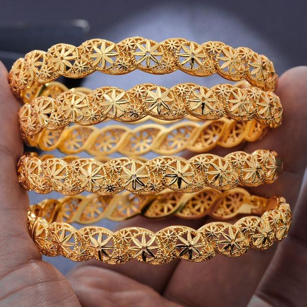 Bangle 4pcs/Mot Saudi Arabia Свадебные золотые браслеты для женщин Дубай невеста Эфиопский браслет Африка Арабские ювелирные украшения