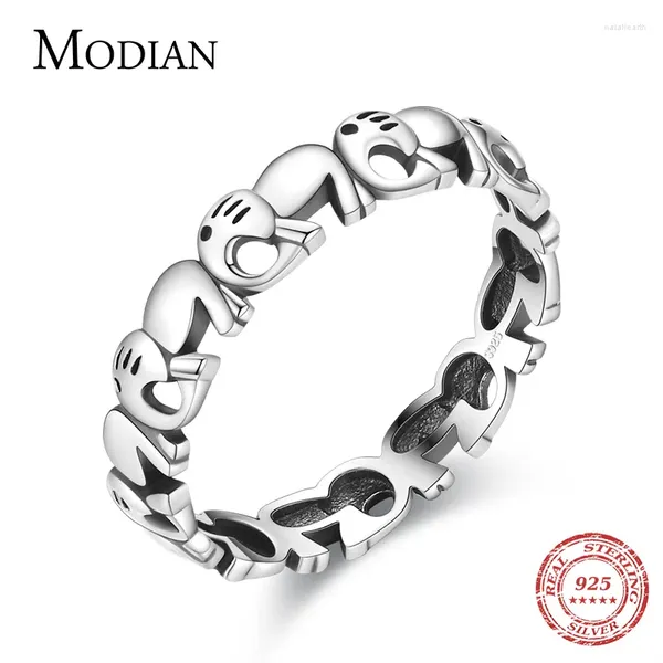 Кольца кластера Modian, модное стерлинговое серебро 925 пробы с изображением животных, штабелируемый слон, женский шарм, милое кольцо на палец для женщин, ювелирные изделия Anillo