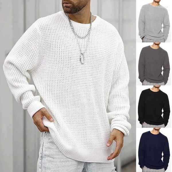 Maglioni da uomo 2023 Nero Tinta unita a maniche lunghe Girocollo Maglione casual Pullover allentato Maglieria maschile