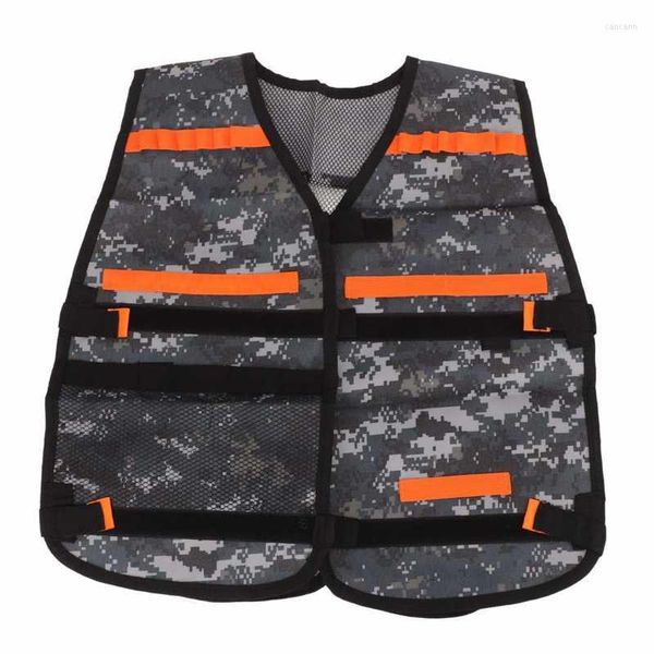 Giacche da caccia Gilet portagiochi per bambini Gilet regolabile in tessuto Oxford Gilet con clip giocattolo per avventure all'aria aperta Grigio mimetico