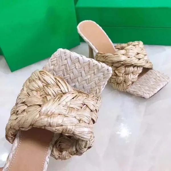 Frau Vamp Woven Sandaletten mit hohen Absätzen Designer-Schuhe Hochwertige Mode Lässige Flip-Flops Größe 35-42 Mit Box
