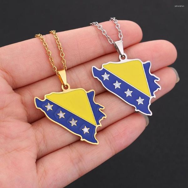 Colares pendentes Bósnia e Herzegovina Map Flag Colar Aço inoxidável para mulheres meninas Goldes de cor de cor de jóias de moda de cor de cor de cor de moda