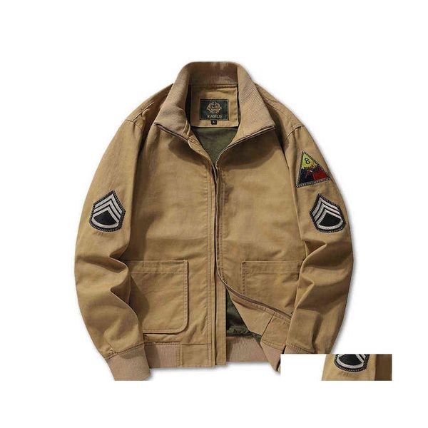 Giacche da uomo Mens 2021 Brad Pitt Fury Ww2 Tanker Khaki Spring Military Army Bomber Giacca in cotone leggero e cappotti Drop Deliver Dh5Jk