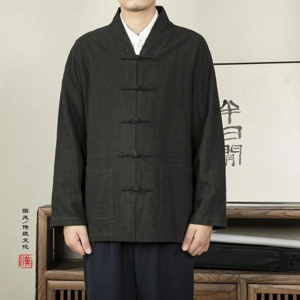 Giubbotti da uomo 2023 Autunno Stile Coreano Fibbia Unica Cotone Lino Tang Uomo Casual Allentato Comodo Per M-4XL