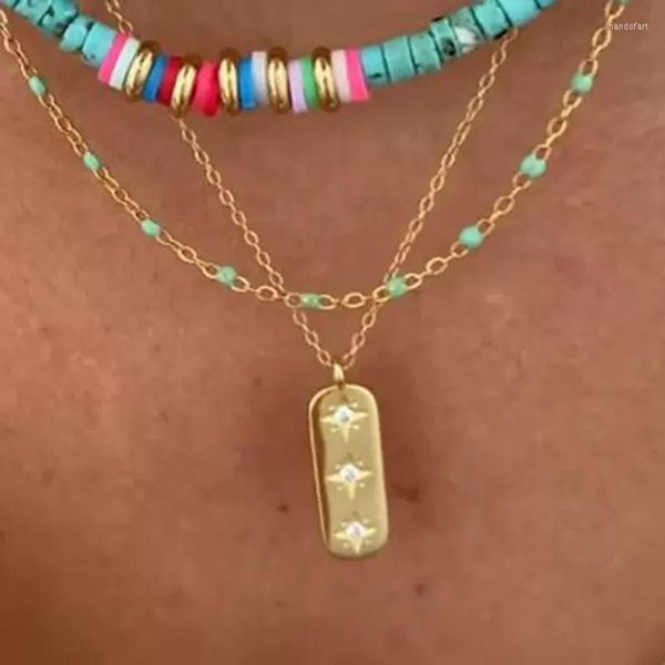Colares de pingentes colar de etiqueta de pedra de estrela polar para mulheres de aço inoxidável
