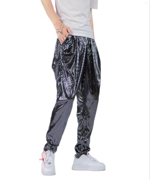 Pantaloni da uomo039 stile night club metallizzato harem pantaloni da ballo hip-hop da uomo leggings lucidi9608102