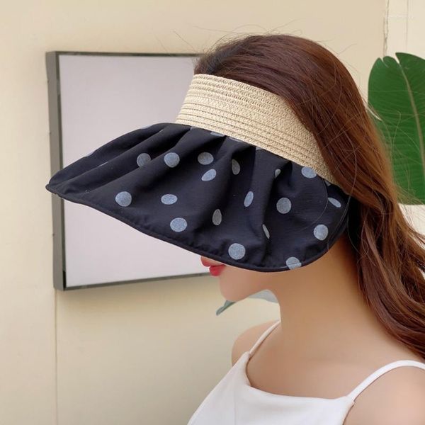 Cappelli a tesa larga pieghevoli cappello da sole grande da donna protezione solare a punti tondi protezione solare estiva da esterno protezione UV da donna casual copricapo da spiaggia