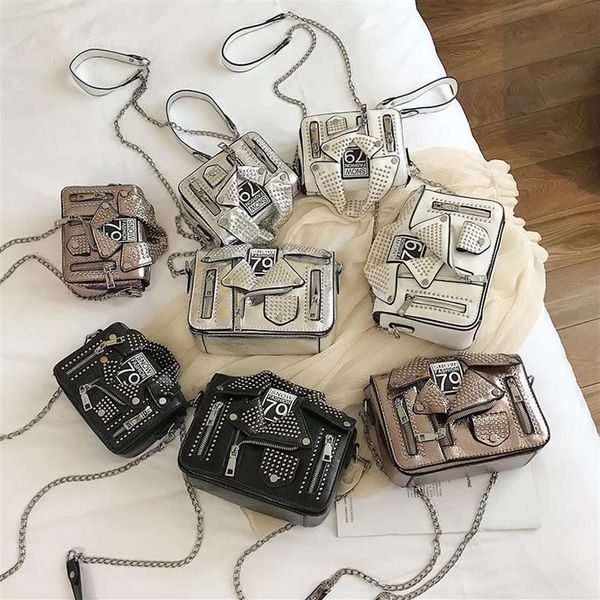 Pu deri ceket şekilli serpantin punk tarzı moda mini flep el çantaları bayan satchels kadın messenger omuz çantası243z