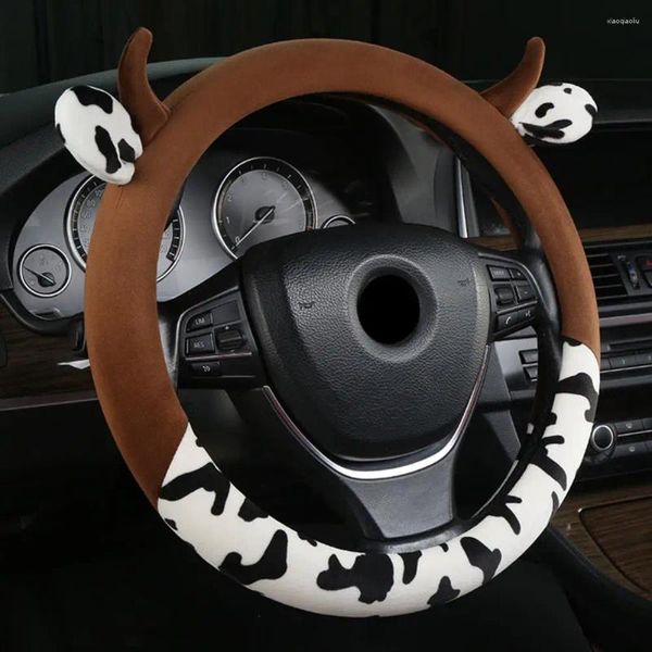 Capas de volante Capas de capa de vaca carro com chifres de orelhas para mulheres Absorção de suor Anti Slip confortável 15