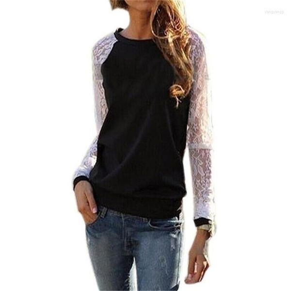 Felpe con cappuccio da donna Pullover Tuta da donna Top Blusas 2023 Manica lunga in pizzo all'uncinetto Ladies Patchwork Jumper Felpe