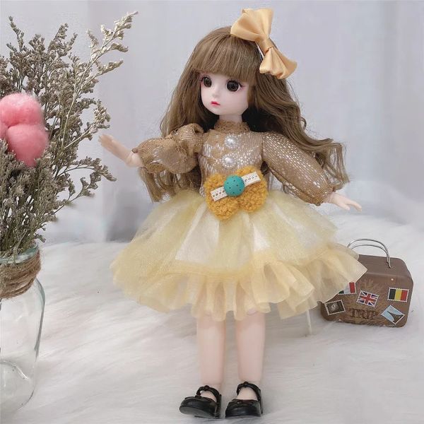 Куклы 30 см Bjd кукла 12 подвижных суставов 1 6 платье для девочек 3D игрушка с карими глазами с одеждой обувь детские игрушки для девочек подарок 231128