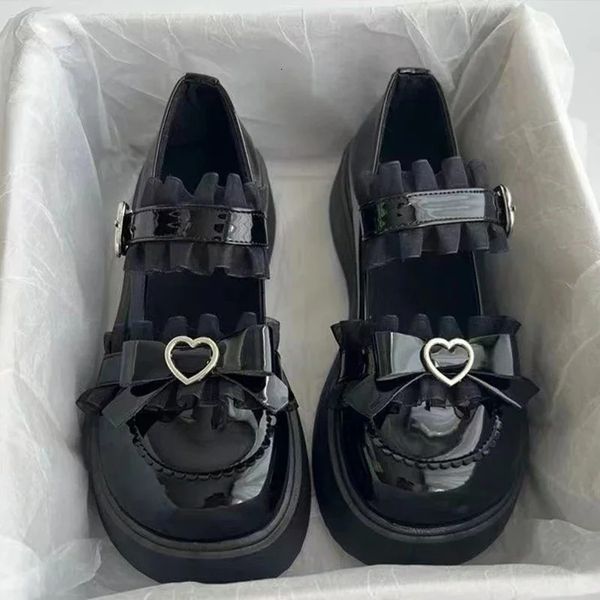 Sapatos de vestido Bow Mary Jane Lace Mulheres Plataforma Mulheres Sapatos Flats Raso Lolita Japonês Estudante Senhoras Sapatos Tendência Retro Zapatillas Mujer 231128