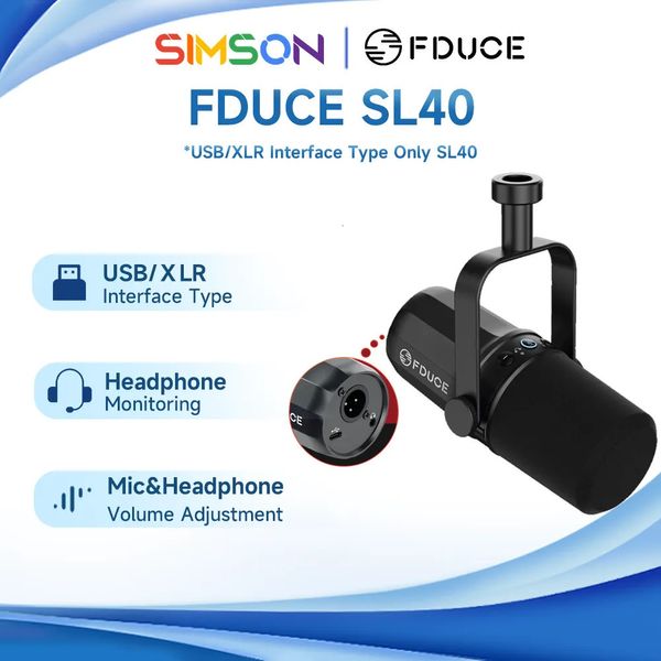 Микрофоны FDUCE SL40X SL40 USB XLR Динамический микрофон со встроенной гарнитурой Звукоизоляция для подкастов Прямая трансляция игр 231128