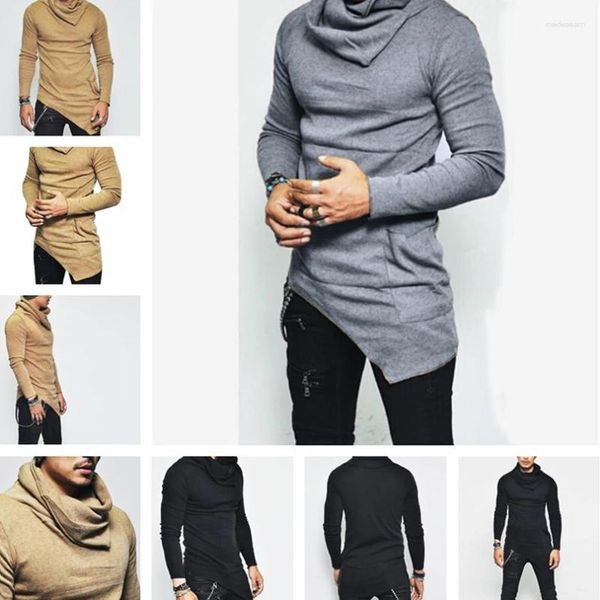 Felpe con cappuccio da uomo Felpa a maniche lunghe con tasca con orlo irregolare Abbigliamento da uomo Pullover autunno Dolcevita Top