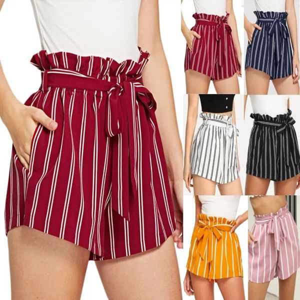 Shorts femininos senhoras verão listrado rendas até chiffon sexy calças curtas mulheres bonito escola meninas vermelho rosa listra torcendo equipe