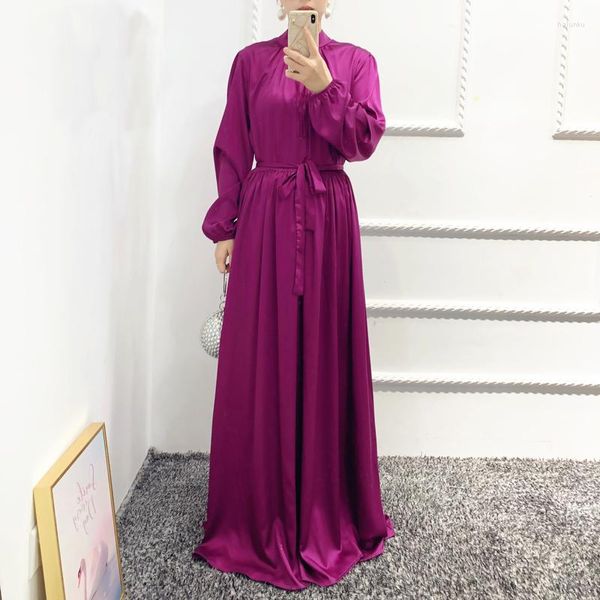 Roupas étnicas 2023 Ramadã Abaya Dubai Turquia Vestido de hijab muçulmano árabe de cetim Kaftan vestidos islâmicos para mulheres Marrocos Vestido Robe Longe