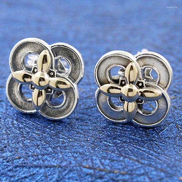 Ohrstecker Original Goldener Glanz Zweifarbiger Blumenohrring für Frauen 925 Sterling Silber Hochzeitsgeschenk Europa Schmuck