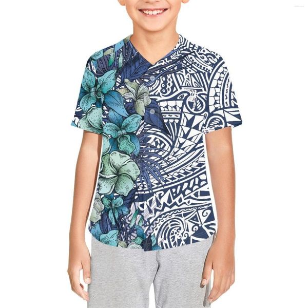 Freizeithemden für Herren Polynesian Tribal Hawaiian Totem Tattoo Hawaii Prints Kinder Baseball Jersey Jungen T-Shirt Trendy Hip Hop Girls Short