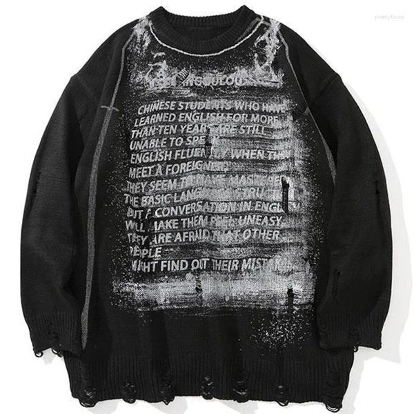 Мужские свитера Ретро винтажный свитер Черный Свободный хип-хоп Уличная одежда Пуловеры с надписями Мужская одежда Harajuku Модные мужские повседневные трикотажные топы