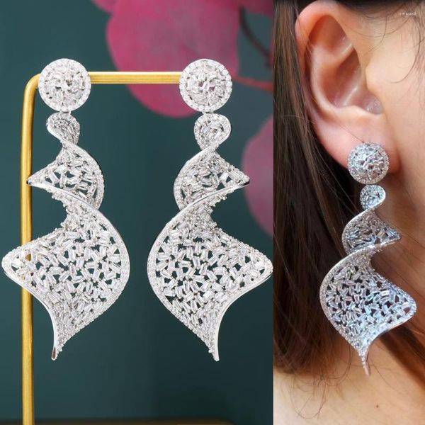 Brincos de luta de luxo moderno Spin Long Big Pinging for Women Wedding Party CZ Dubai Bridal Fashion Jewelry