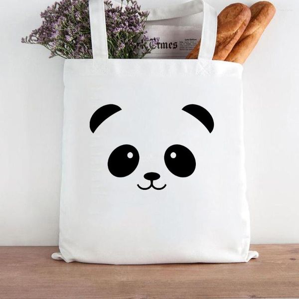 Bolsas de armazenamento panda amor impressão animal impressão criativa eco de lona bolsa bolsa bolsa de bolsa reutilizável compra de moda de viagem presente