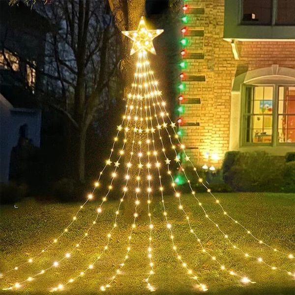 Рождественские украшения USB пятиконечная звезда лампа 2M3M водопад лампа двор открытый кемпинг сад подвесная лампа на дереве USB Рождественская светодиодная лампа 231129