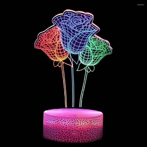 Nachtlichter 3 Farbe Rose Form 3D LED Licht Touch Schalter Romantische Nachttischlampe für Frau Freund Geschenk Schlafzimmer Dekor