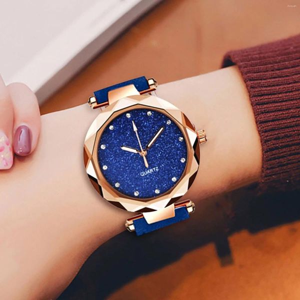 Relógios de pulso Star Watch Mulheres Moda Lazer Strass Cinto Fosco Quartzo Couro Impermeável
