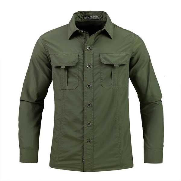 Camicie eleganti da uomo Camicie a maniche lunghe cargo nero verde per uomo Design primavera autunno Marca Oversize 4XL 5XL Abbigliamento militare Camicetta casual 231129