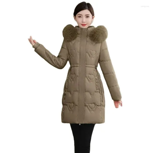 Trench da donna Giacca imbottita in cotone Abbigliamento invernale da donna e piumino lungo da donna di fascia alta con collo in pelliccia grande e sottile