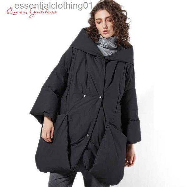 Parka in piumino da donna Design tascabile speciale nuova lista parka addensati invernali con cappello grande da donna corto tipo 90 piumino d'anatra bianco Alta qualità L231129