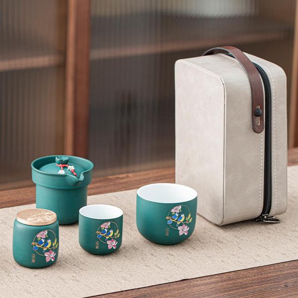 Set da tè Kung Fu Set da tè rapido da viaggio portatile Semplicità portatile Teiera da esterno in ceramica Una pentola Due tazze Set da tè Set da tè cinese