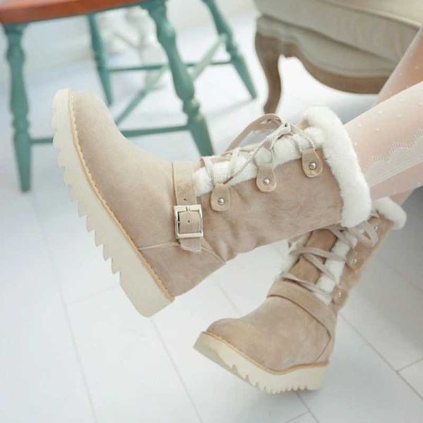 Botas de neve femininas inverno novo rendas até estudantes meninas fundo grosso anti-skid botas de algodão com forro de veludo inverno quente feminino