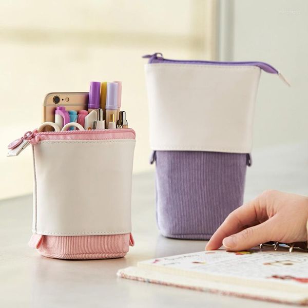 Depolama torbaları PU deri geri çekilebilir kalem kasa Kore tarzı okul tarzı çanta kadife kalem sevimli tutucu hediyeler çocuk için