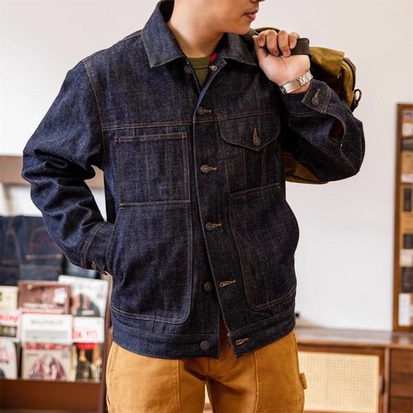 Herrenjacken Rote 14oz Denim Cruiser Jacke Robuster, mit Flanell gefütterter Kurzmantel Amekaji