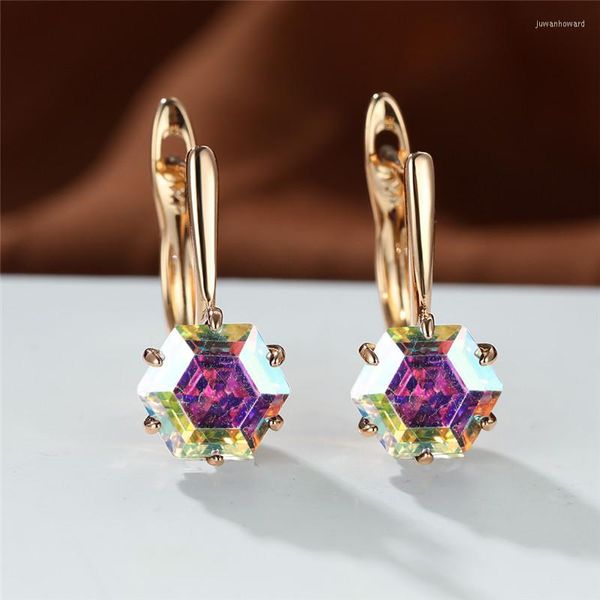 Orecchini a cerchio Trendy Geometria di cristallo femminile Piccolo fascino color oro per le donne Dainty Rainbow Zircon Wedding