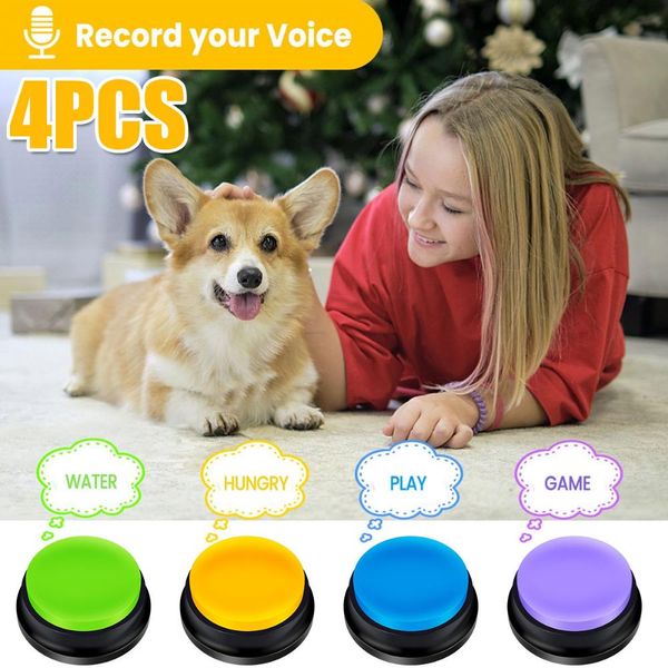Giocattoli 4 pezzi Pulsanti di comunicazione per cani ABS Suono per animali domestici Registrazione vocale Pulsante parlante Cicalini per addestramento vocale per cani gatti