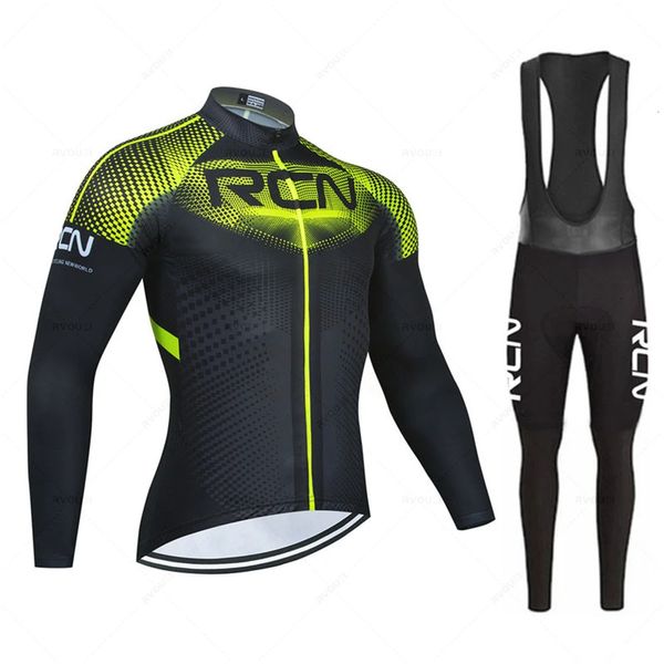 Conjuntos de camisa de ciclismo rcn equipe homens primavera esporte outono mtb bicicleta roupas verão manga longa triathlon mountain bike bib pant conjunto 231128