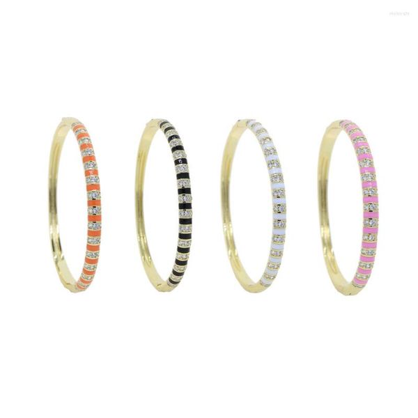 Bangle Gold Color Branco preto Pink esmalte laranja CLEM CZ Moda colorida Mulheres pulseira 2023