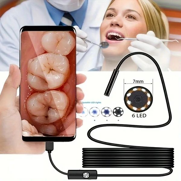 7mm 6 LED HD Digital Dentista Endoscópio Câmera USB de inspeção de boroscópio à prova d'água para telefone Andorid Espelho dental