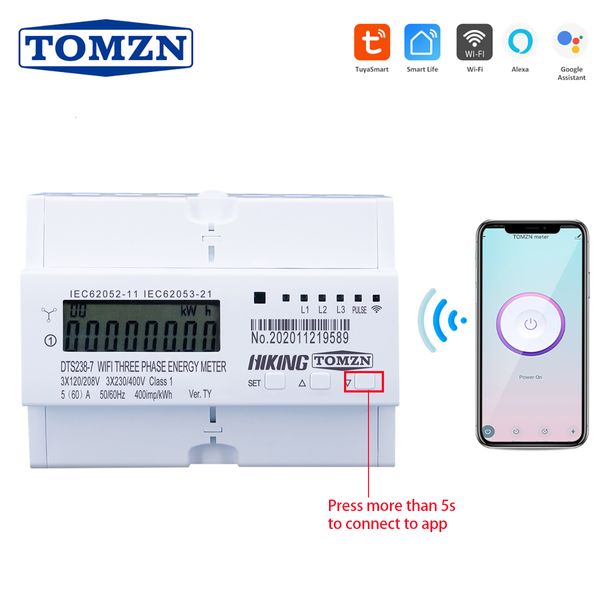 Contatori di energia Tuya 3 Phase Din Rail WIFI Smart timer Consumo energetico Monitor kWh Wattmetro 3*120V 3*220V 3*230V 50/60Hz 230428