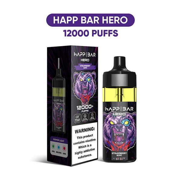 Orijinal Happ Bar Hero 12000 Puflar Tek Kullanımlık Vape 12K 650mAh Type-C Şarj 16ml RGB Renk Flaş Işık 10 Tatlar% 2% 5 E Sigara