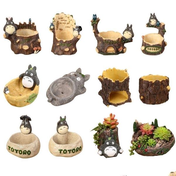 Vazolar komşum totoro figürinler vazo reçine flowerpot süsleri komik başarılı bitkiler saksı ev dekor lj201210 damla teslimat dhru7