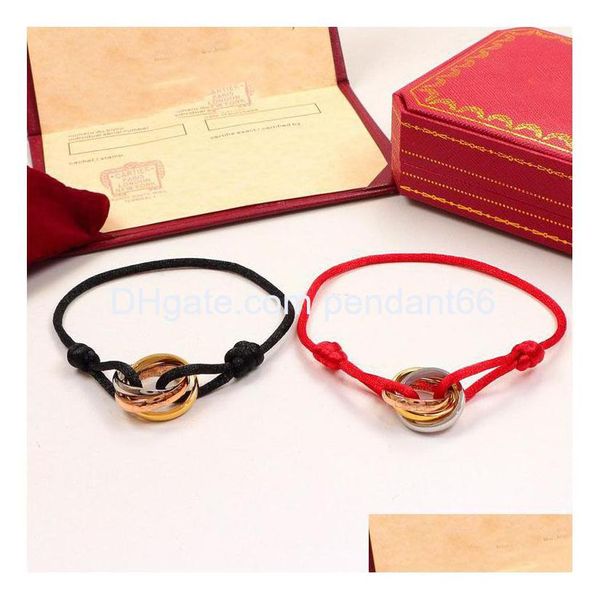 Charm Bracelets 23Ss Moda Aço Inoxidável Trinity Ring String Bracelet Três Anéis Alça de Mão Casal Para Mulheres E Homens Jelry Famo Dhpjw