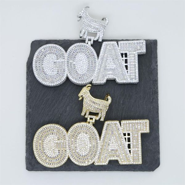 Iced Out Bling Hip Hop Männer Anhänger Schmuck voll gepflastert Baguette CZ Tier Bail 5A Zirkonia CZ GOAT Anhänger Halskette208w